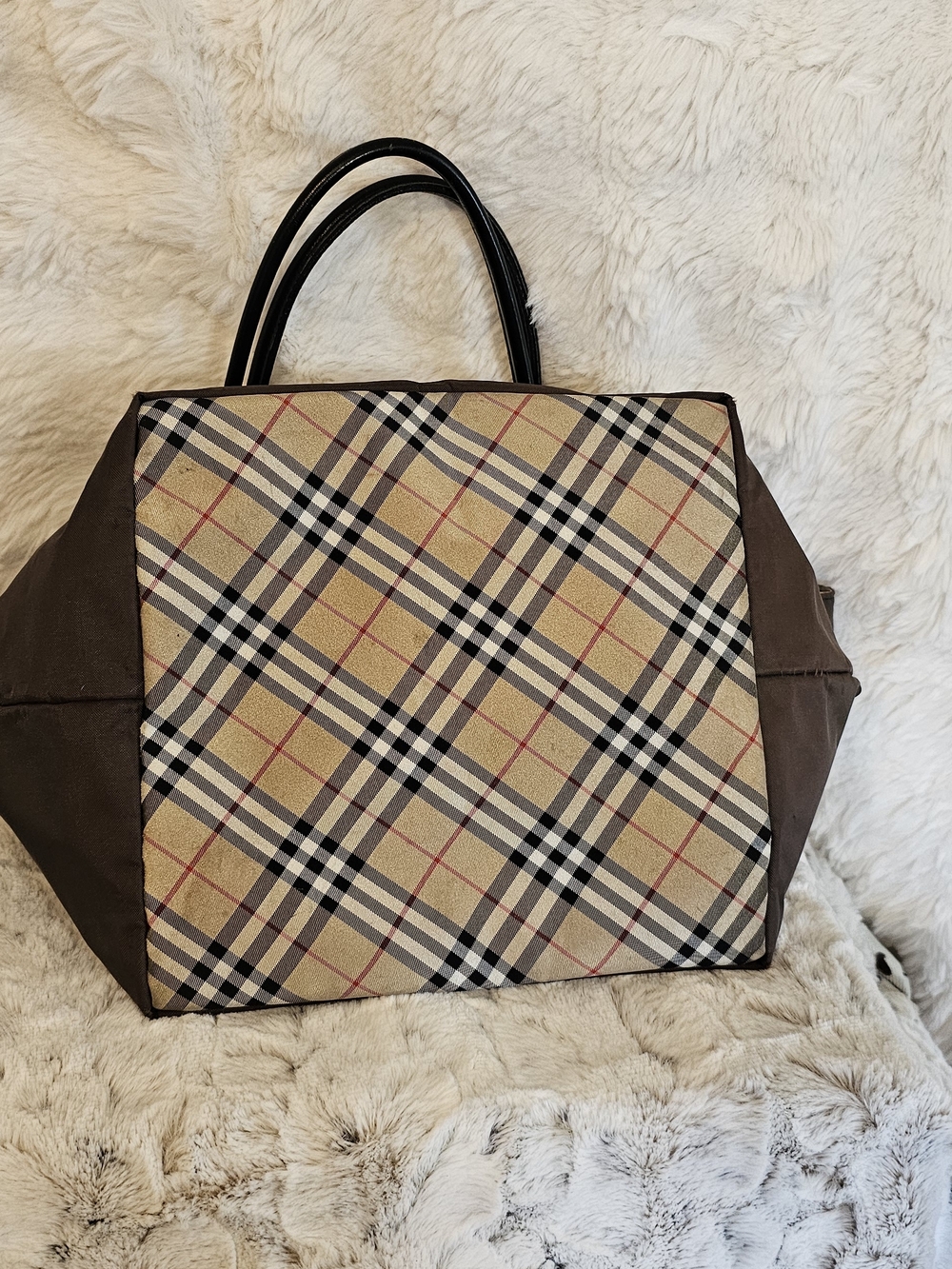 Burberry Brown Tote with Black Straps and Signature Check Base - Picture 4 of 16